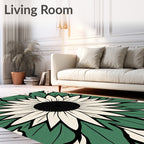 Green Beige Sunflower Mandala Rug