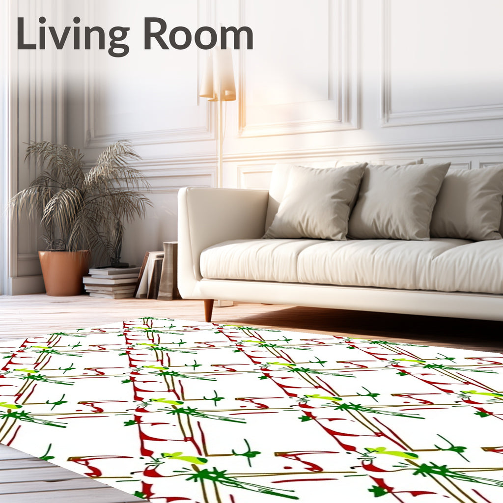 Red Green White Abstract Drip Art Rug