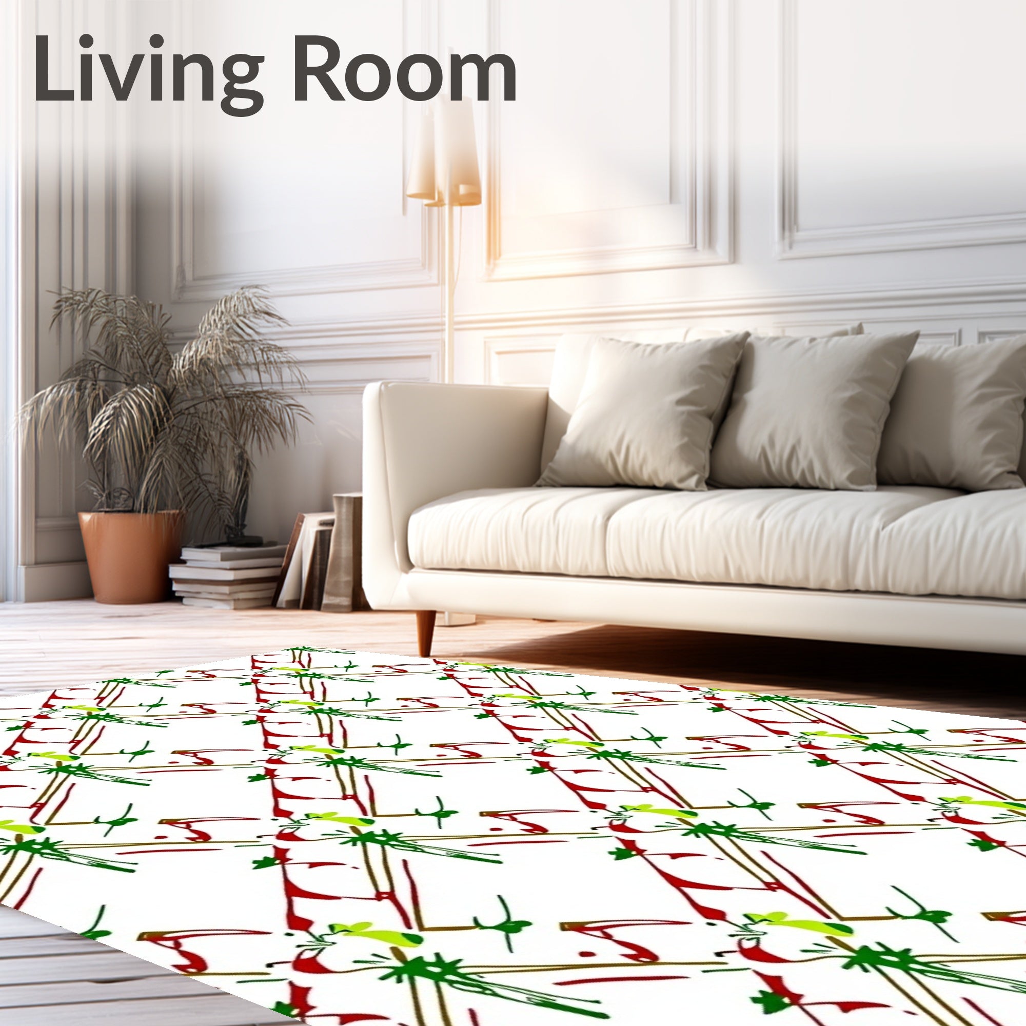 Red Green White Abstract Drip Art Rug