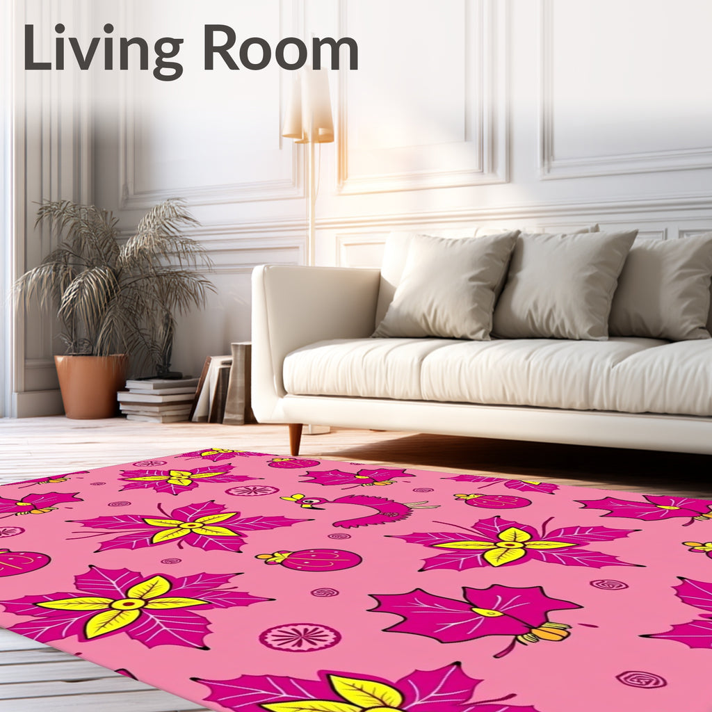 Pink Floral Flamingo Ornament Collage Rug