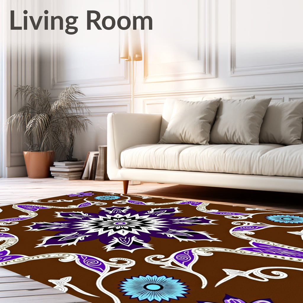 Rich Brown Purple Floral Medallion Rug