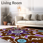 Rich Brown Purple Floral Medallion Rug