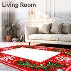 Red Snowflake Foliage Border Rug