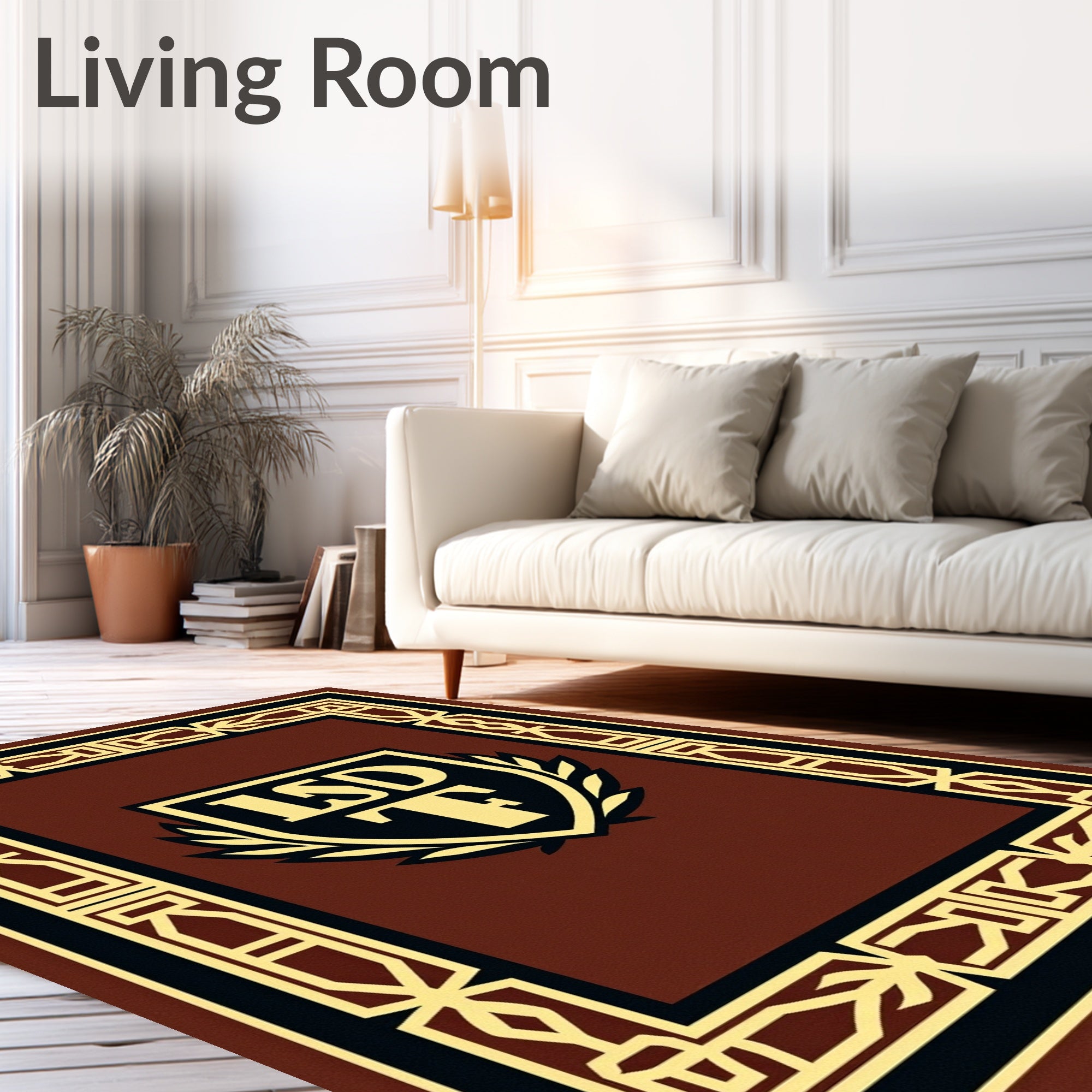 Elegant Gold Emblem Brown Square Rug