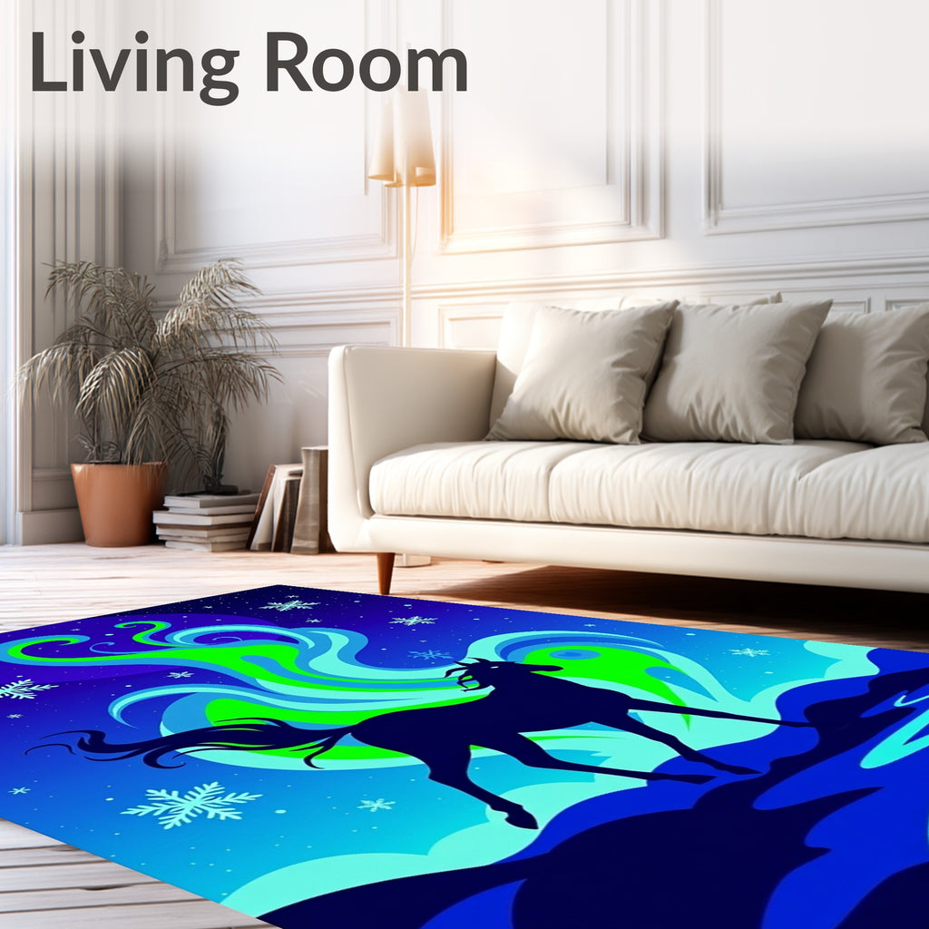 Midnight Horse Under Aurora Borealis Rug