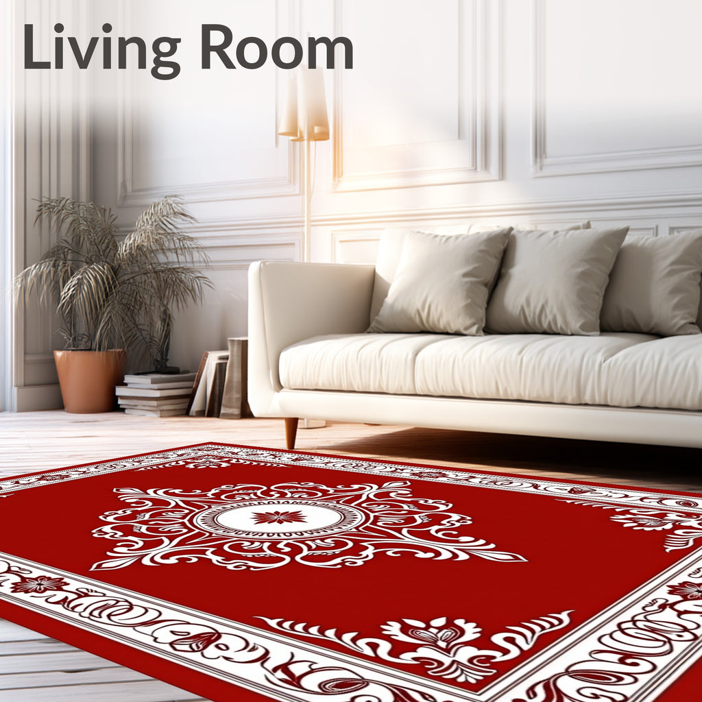 Ornate Crimson Scrollwork Floral Rug