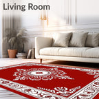 Ornate Crimson Scrollwork Floral Rug