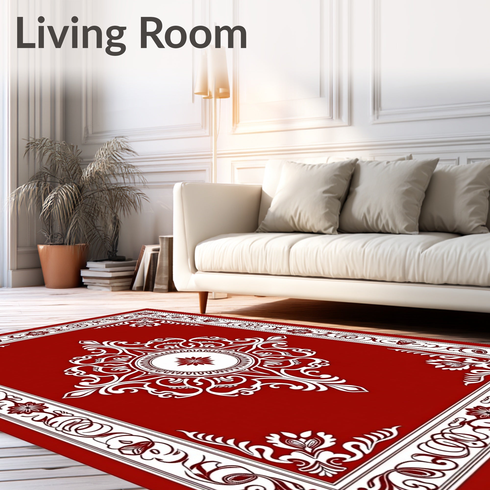 Ornate Crimson Scrollwork Floral Rug
