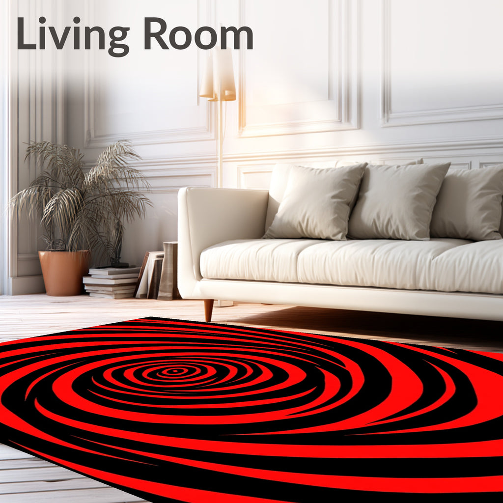 Bold Red Black Spiral Vortex Rug