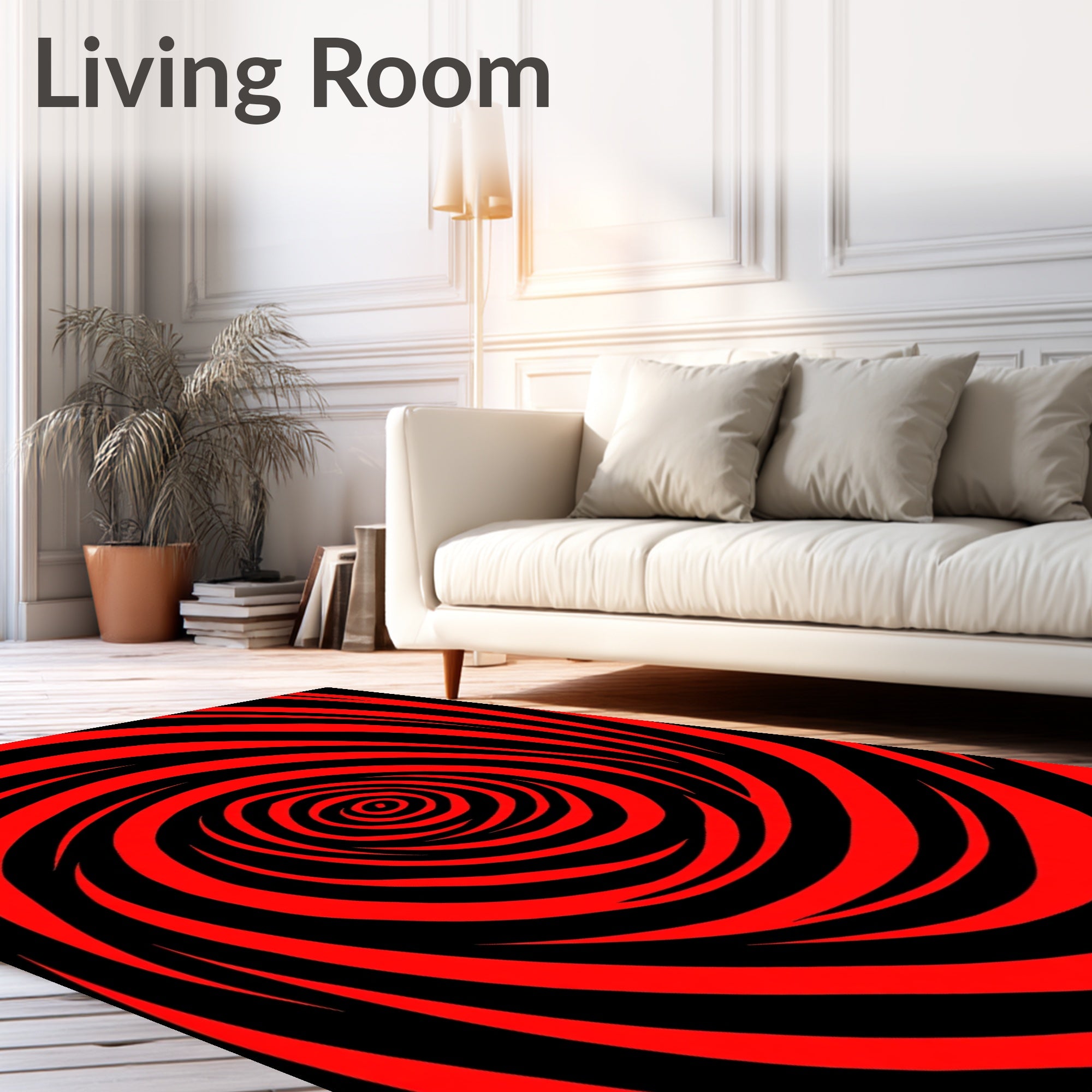 Bold Red Black Spiral Vortex Rug