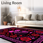 Pink Skeleton Couple With Red Roses Rug