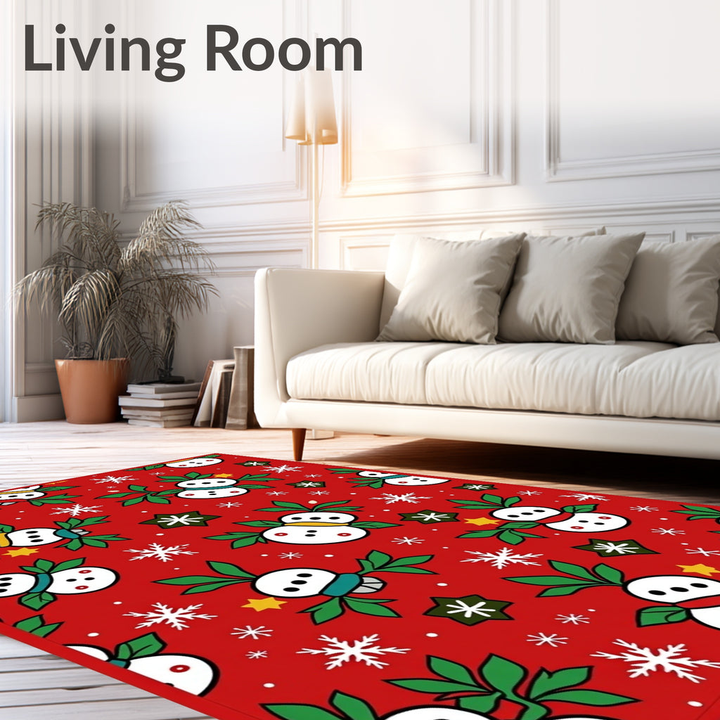 Festive Red Snowmen Snowflake Stars Rug