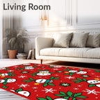 Festive Red Snowmen Snowflake Stars Rug