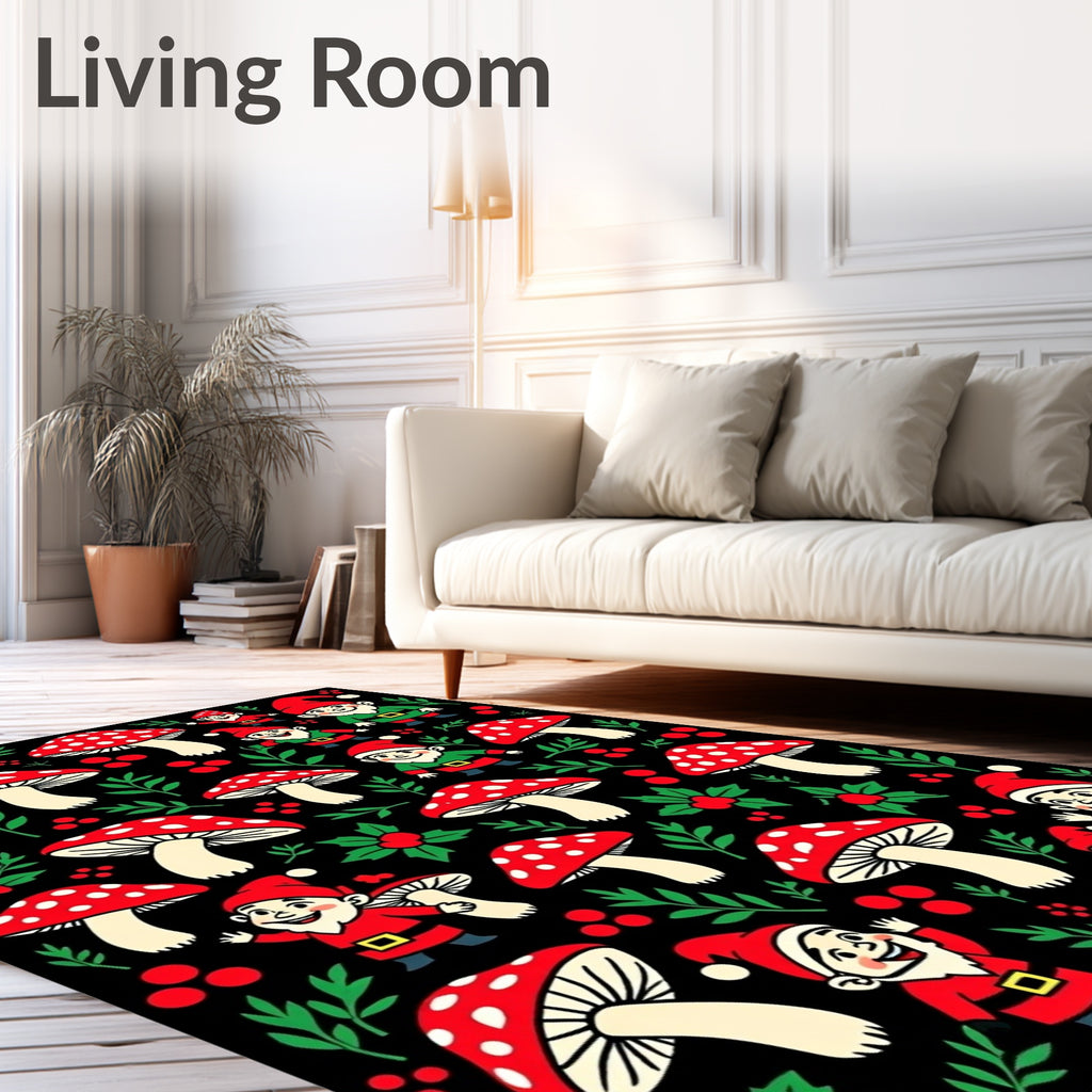 Whimsical Red Mushroom Gnome Garden Rug