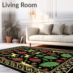 Golden Reindeer Red Green Festive Christmas Rug