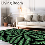 Light Green Fern Forest Black Rug