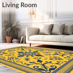 Golden Yellow Blue Floral Medallion Rug