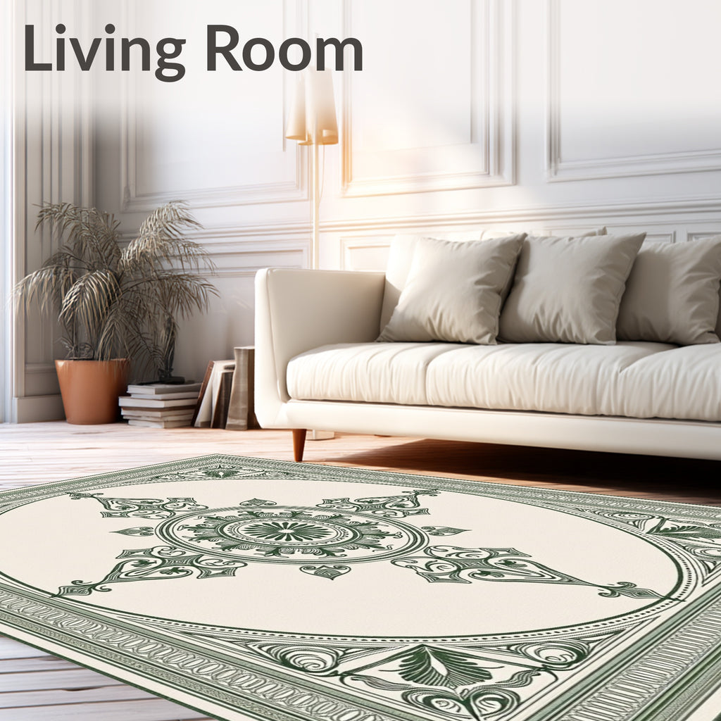 Art Deco Emerald Geometric Medallion Rug