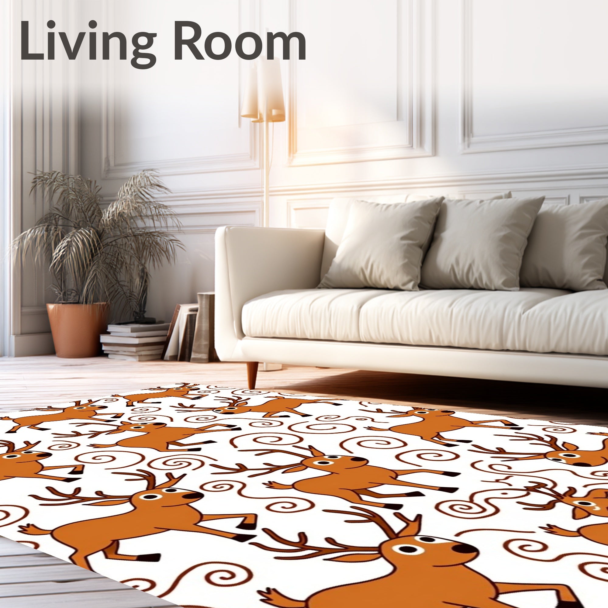 Playful Brown Deer Swirl Whimsy Rug