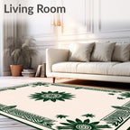 Dark Green Floral Border Medallion Rug