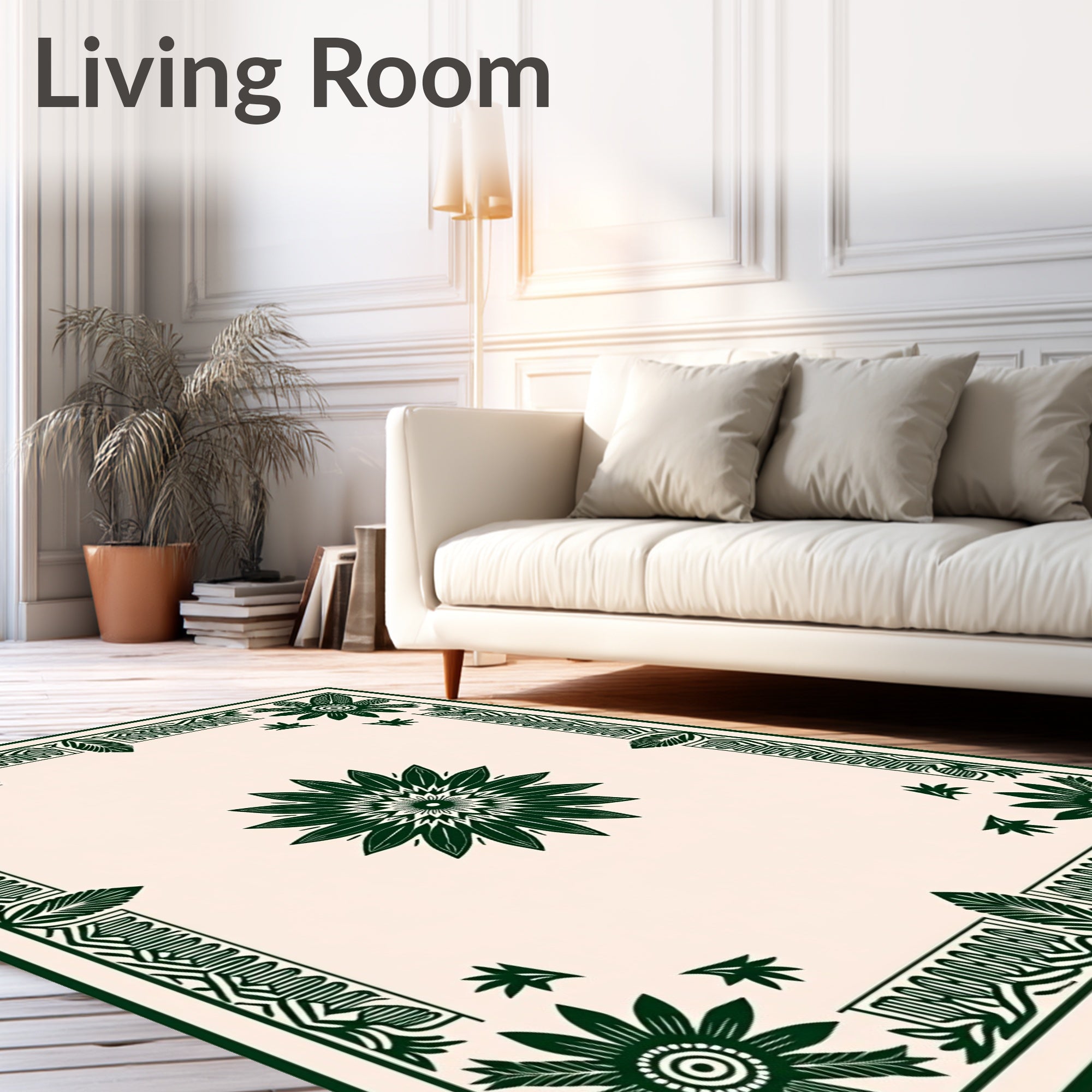 Dark Green Floral Border Medallion Rug