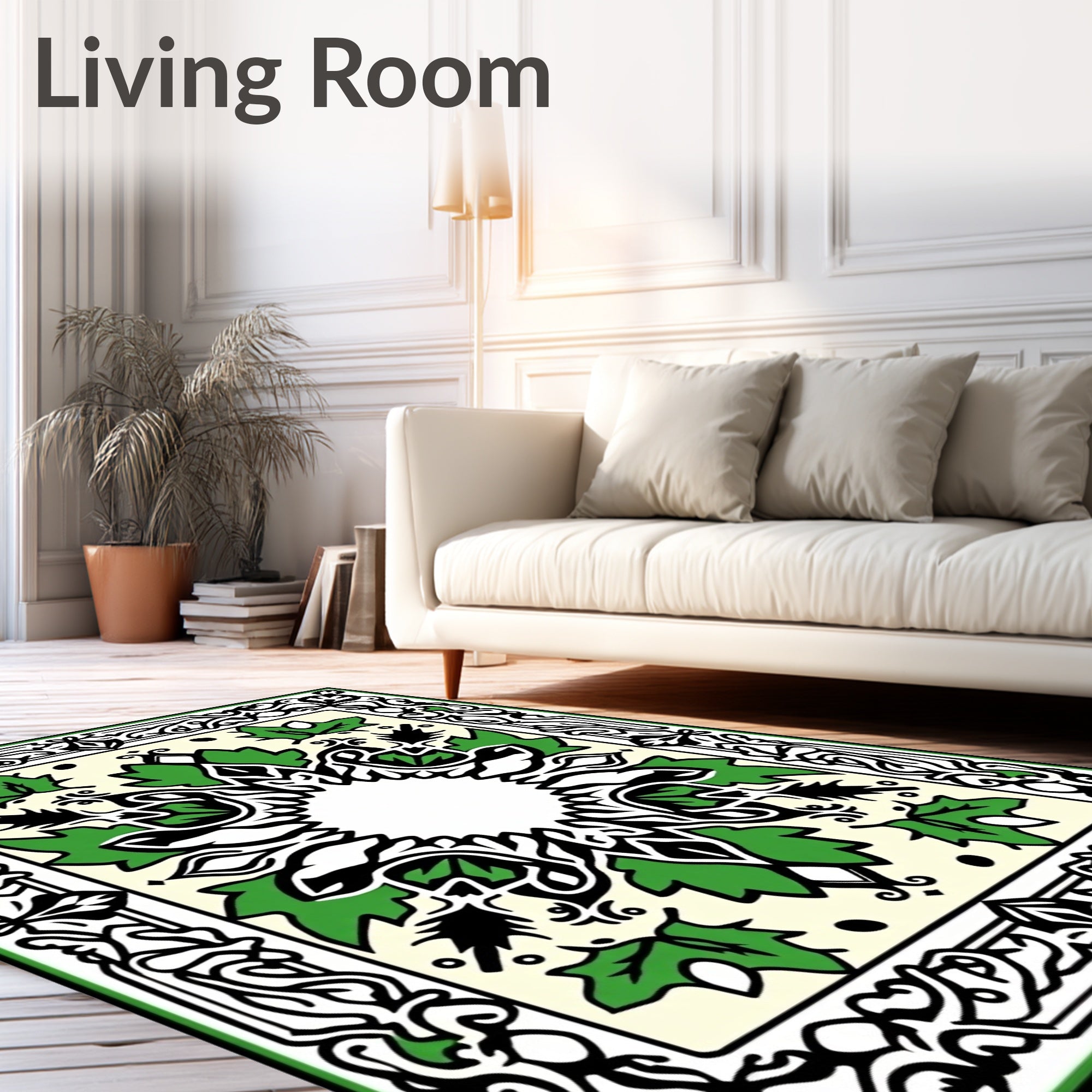 Green Leaf Bordered Medallion Rug