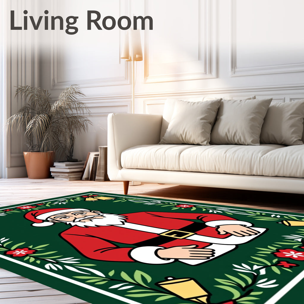 Festive Santa Claus Christmas Wreath Rug