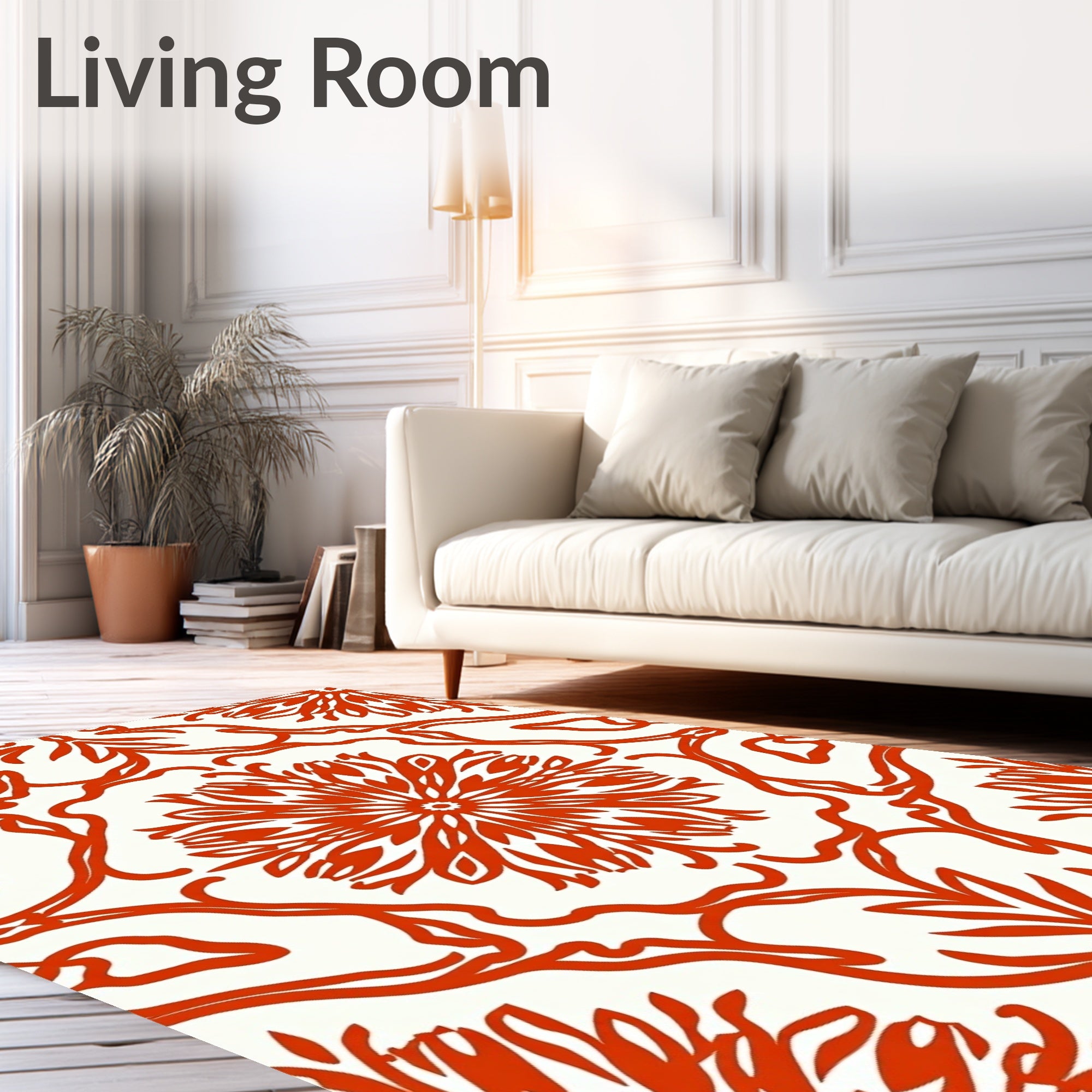 Bold Red Floral Medallion Scroll Rug