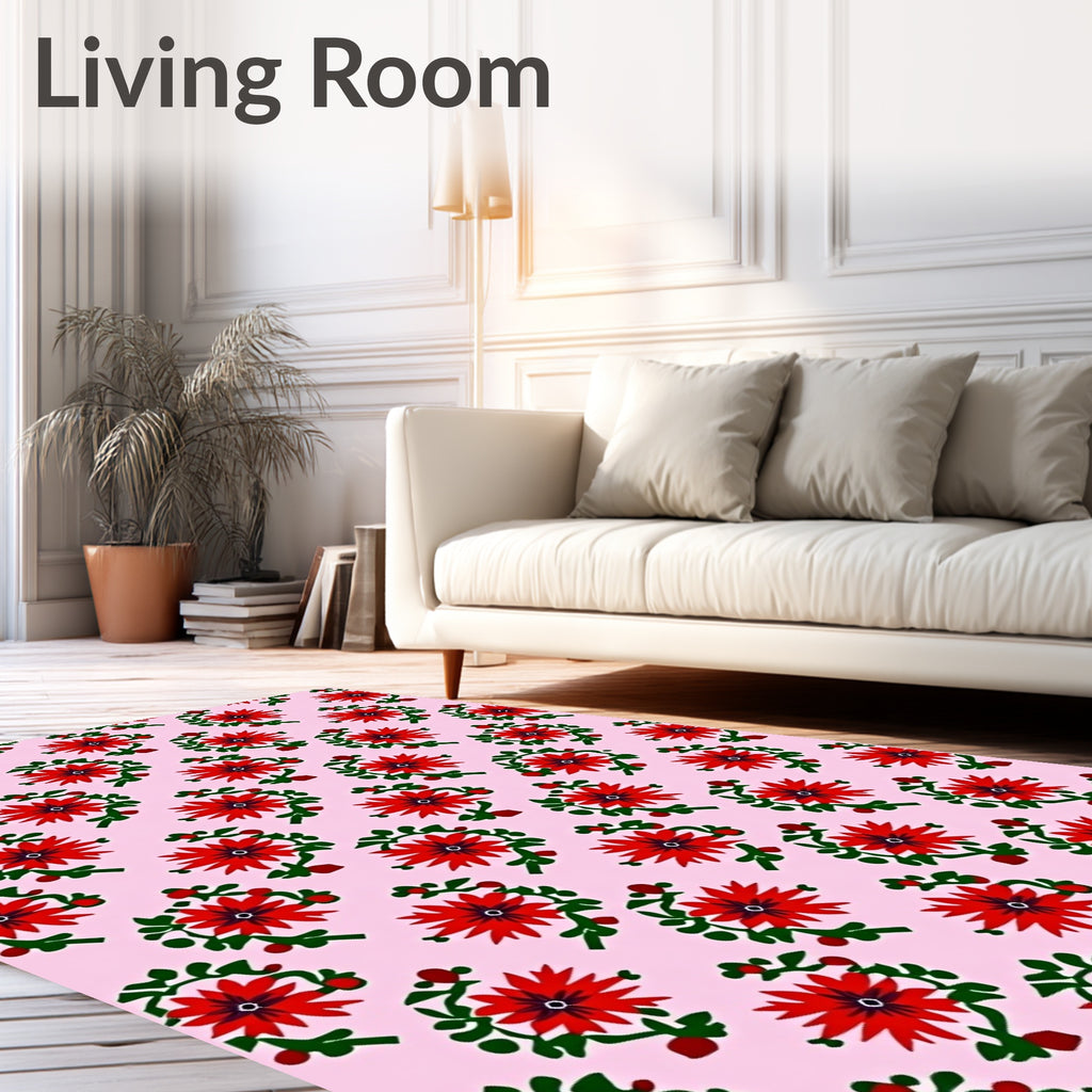 Red Floral Sprigs Repeating Pattern Rug