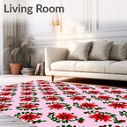 Red Floral Sprigs Repeating Pattern Rug