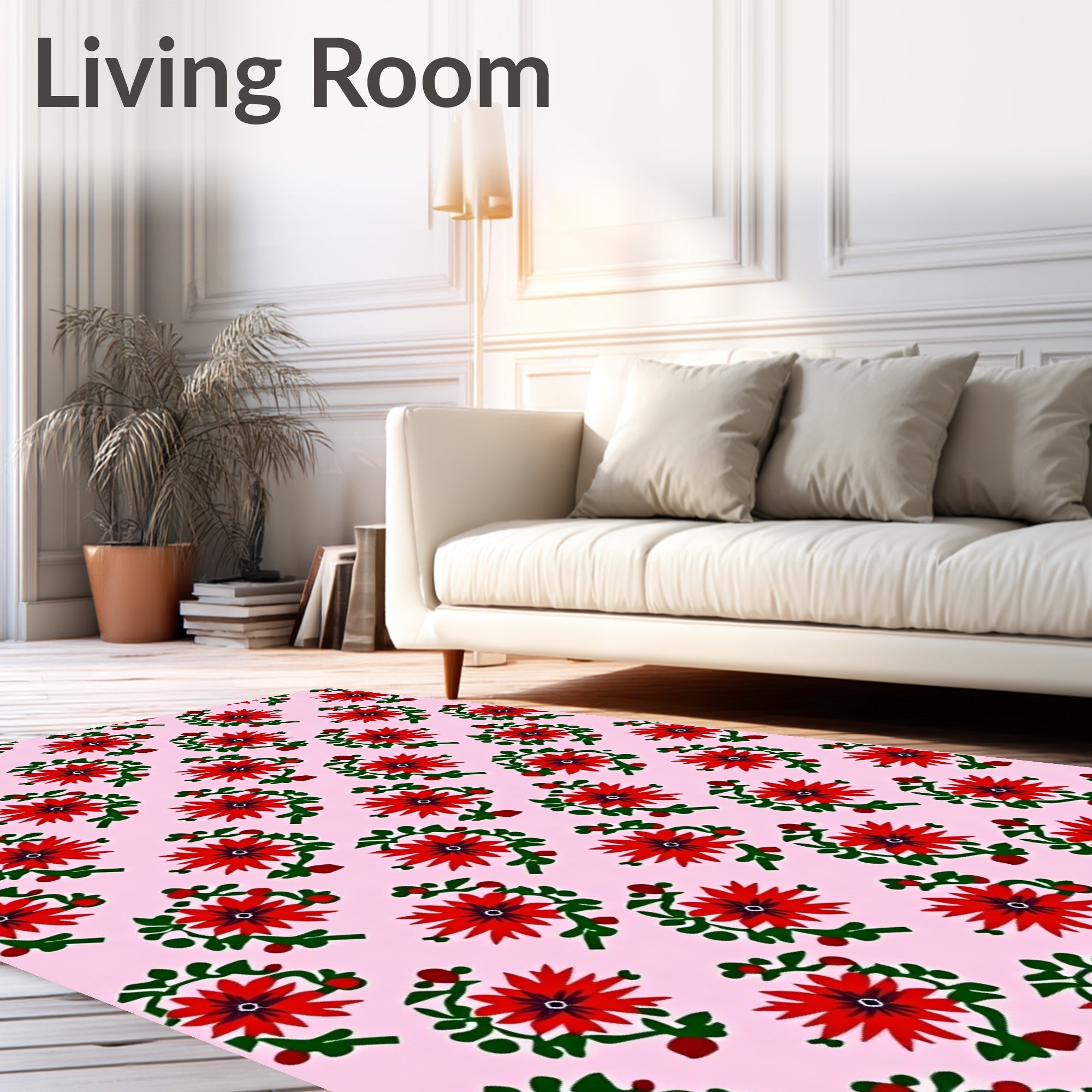 Red Floral Sprigs Repeating Pattern Rug