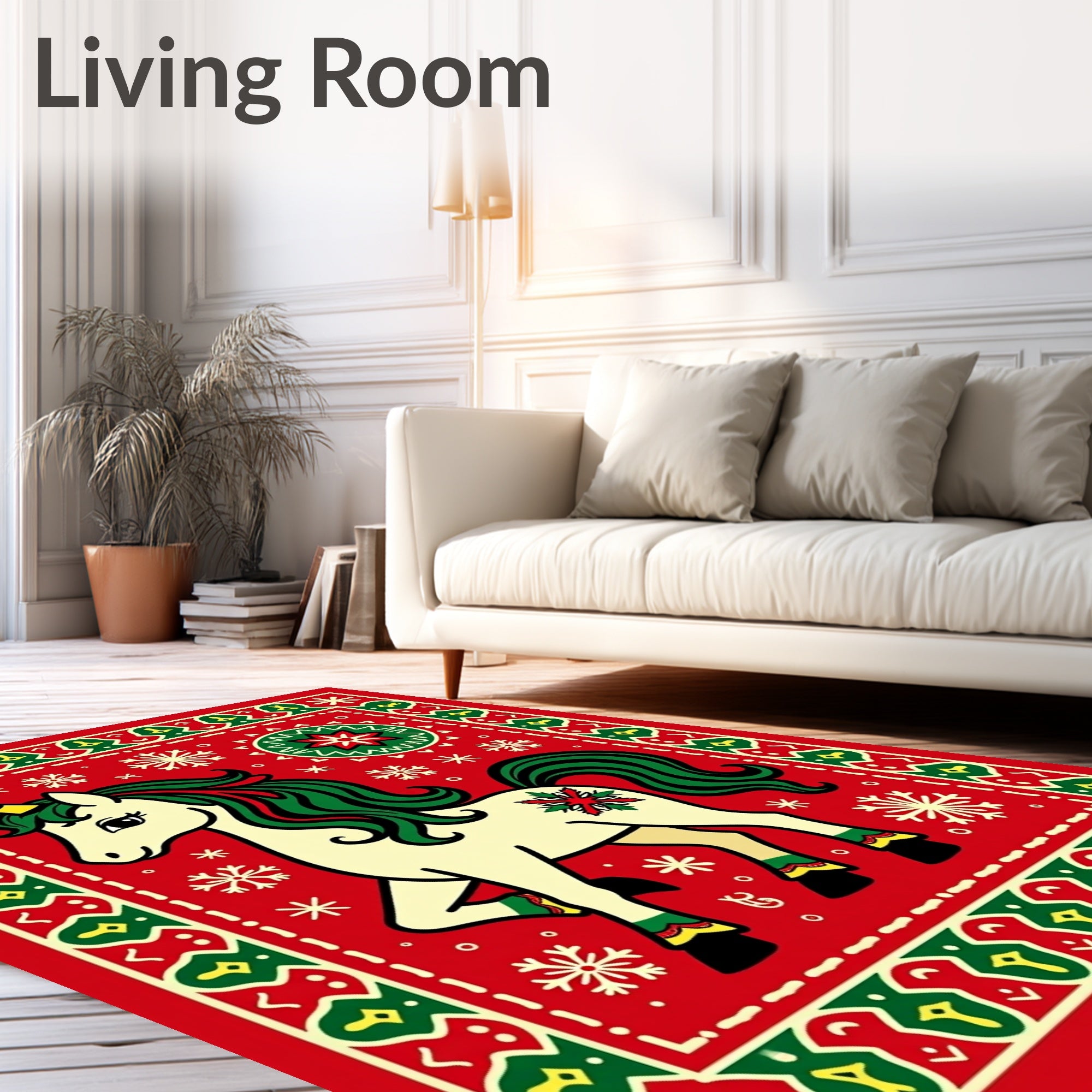 Festive Whimsical Unicorn Snowflake Christmas Rug