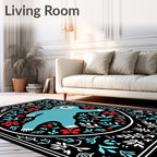 Whimsical Teal Sloth Floral Frame Rug
