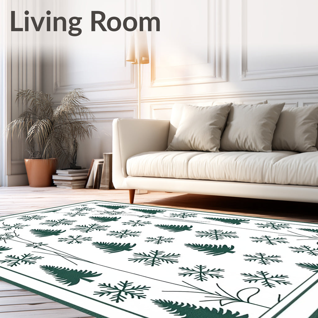 Deep Forest Green Snowflake Tree Collage Rug