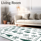 Deep Forest Green Snowflake Tree Collage Rug