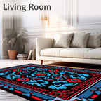 Bold Red Blue Floral Medallion Rug