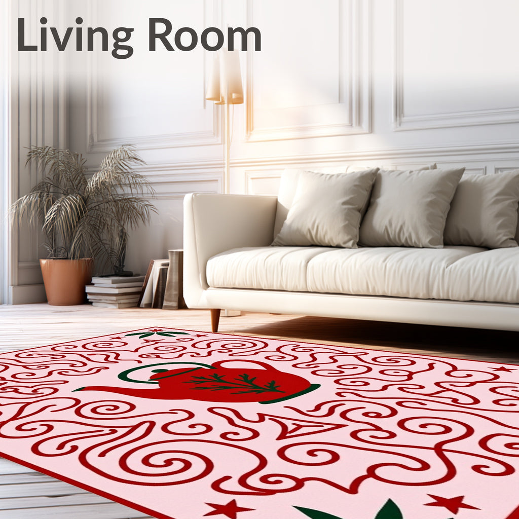 Crimson Teapot Swirls Garden Rug