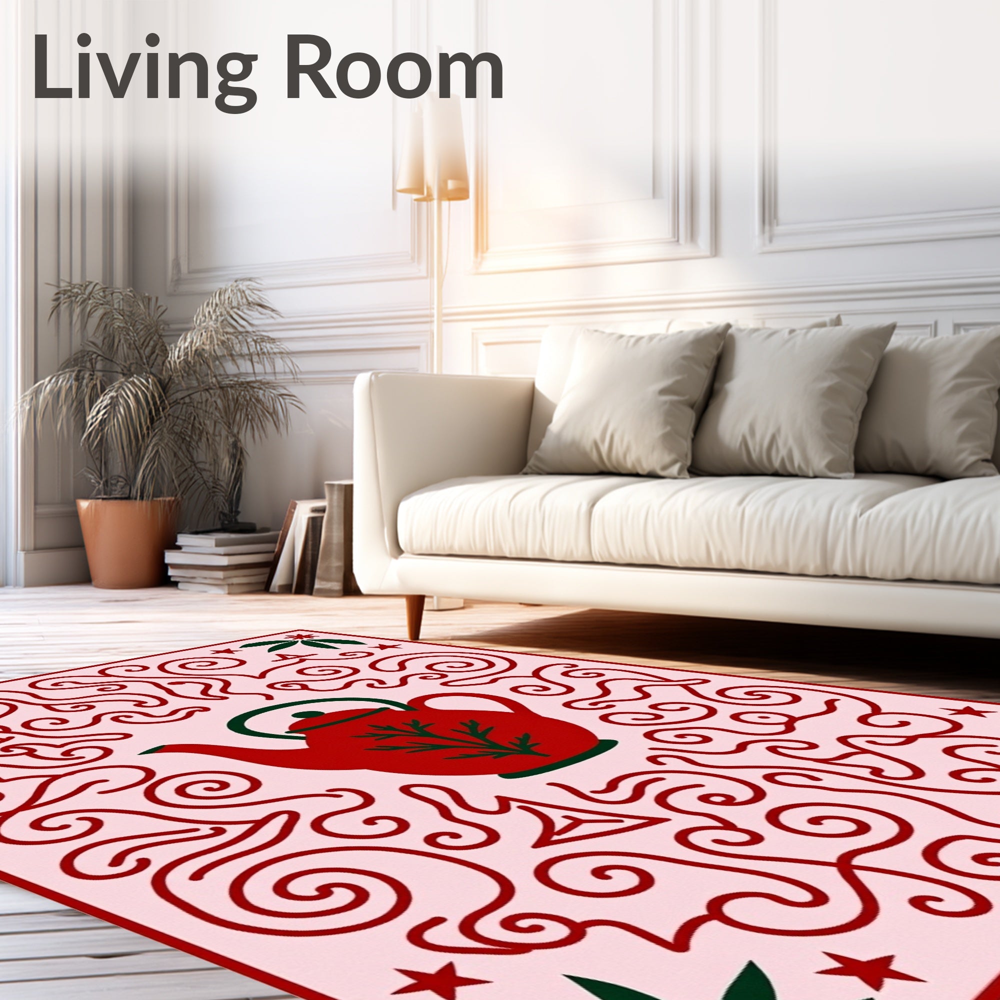 Crimson Teapot Swirls Garden Rug