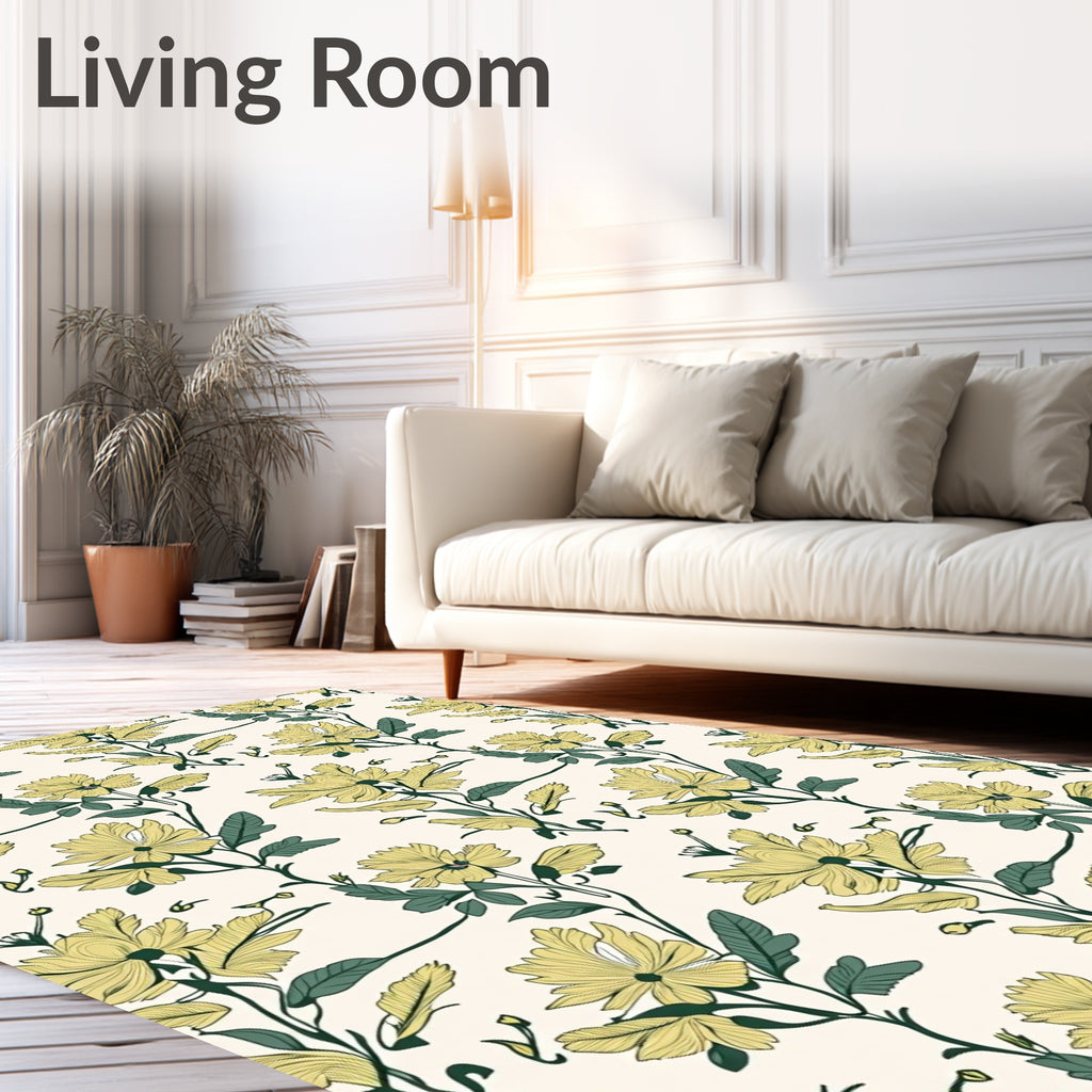 Golden Yellow Floral Vine Art Rug