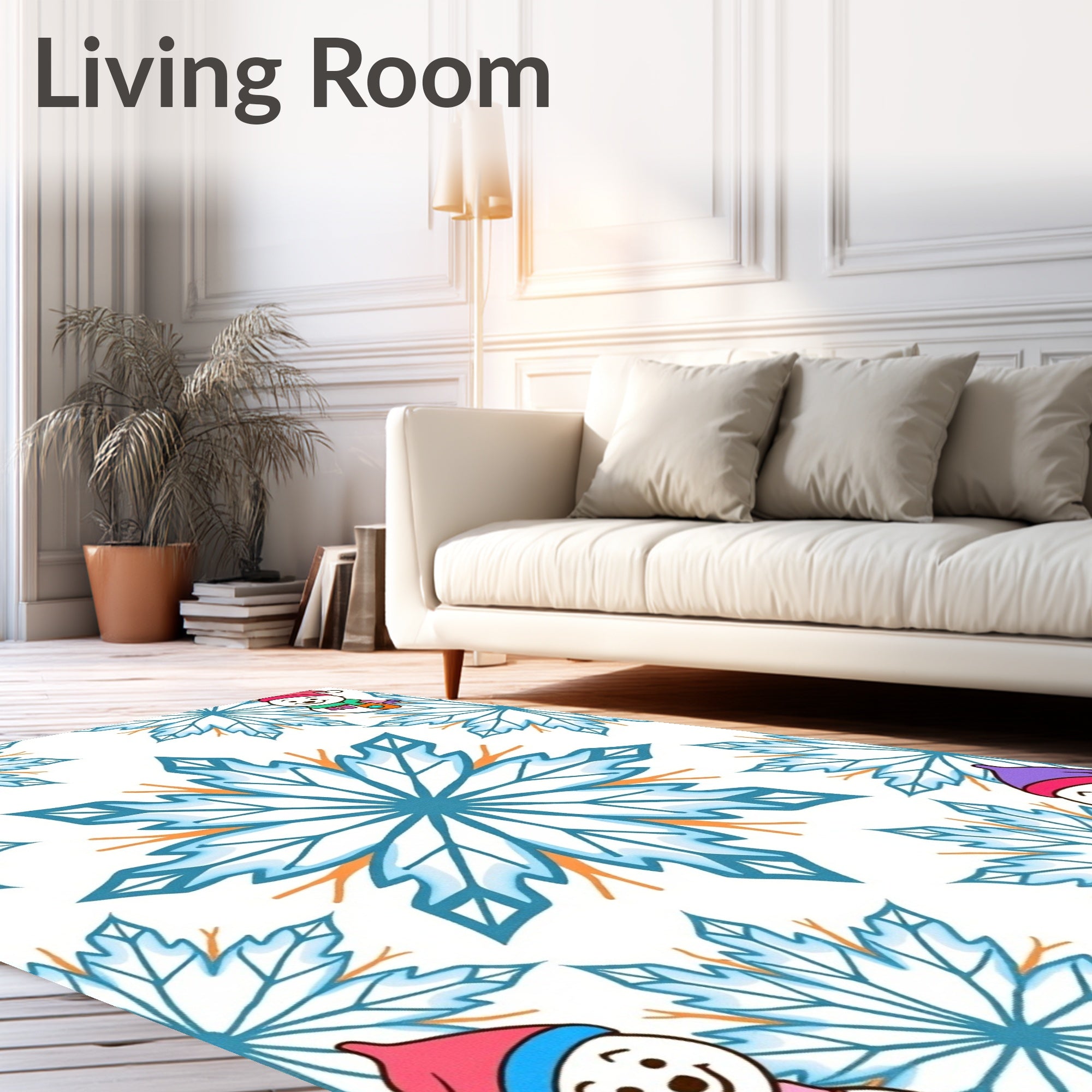 Whimsical Snowman Snowflake Winter Medallion Rug