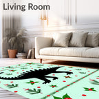 Black Dinosaur Holly Christmas Scene Rug
