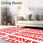 Bold Red Geometric Motif Stripe Rug