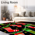 Red Green Striped Christmas Stockings with Holly Rug
