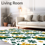 Green Yellow Reindeer Snowflakes Pattern Rug