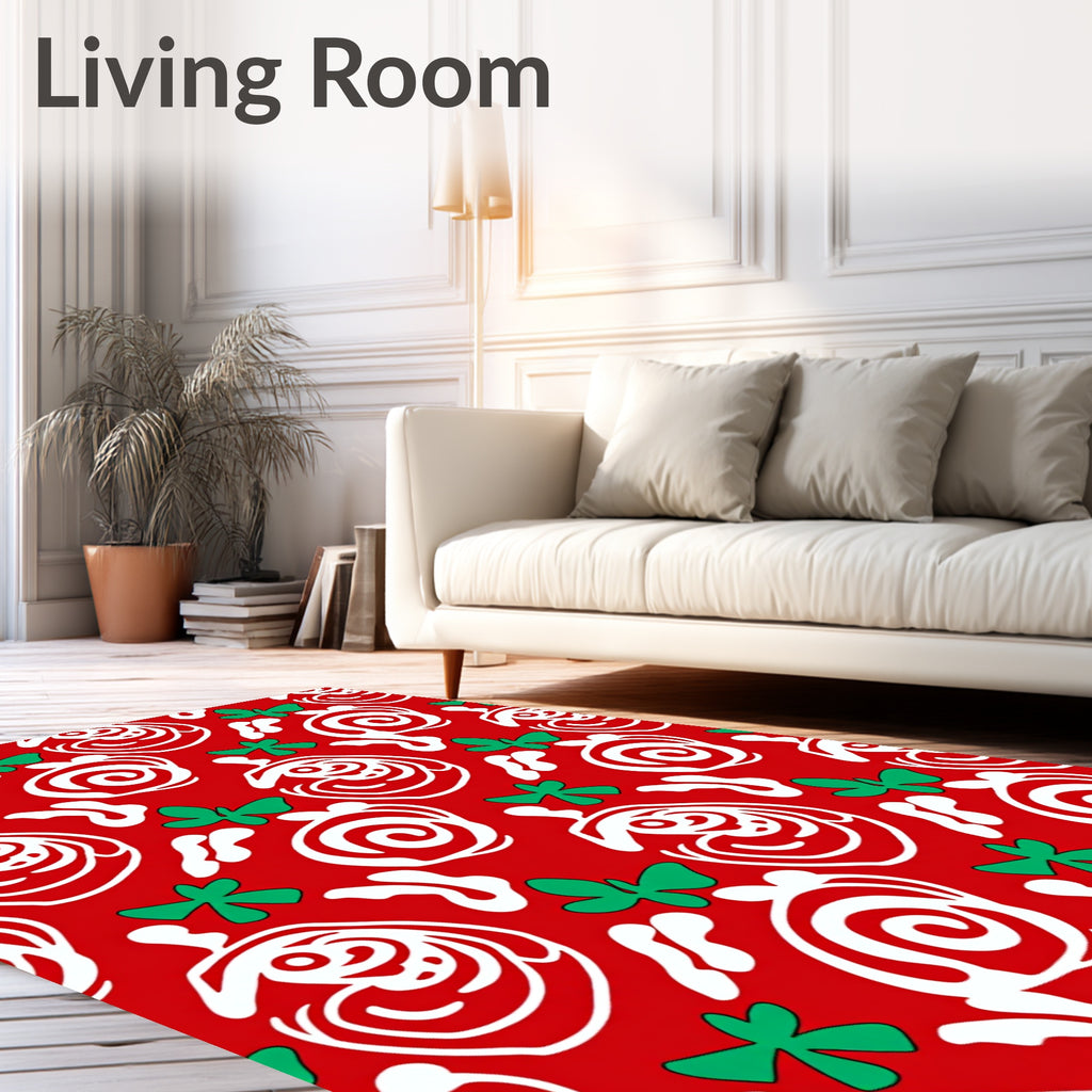 Vivid Red White Green Abstract Swirls Rug