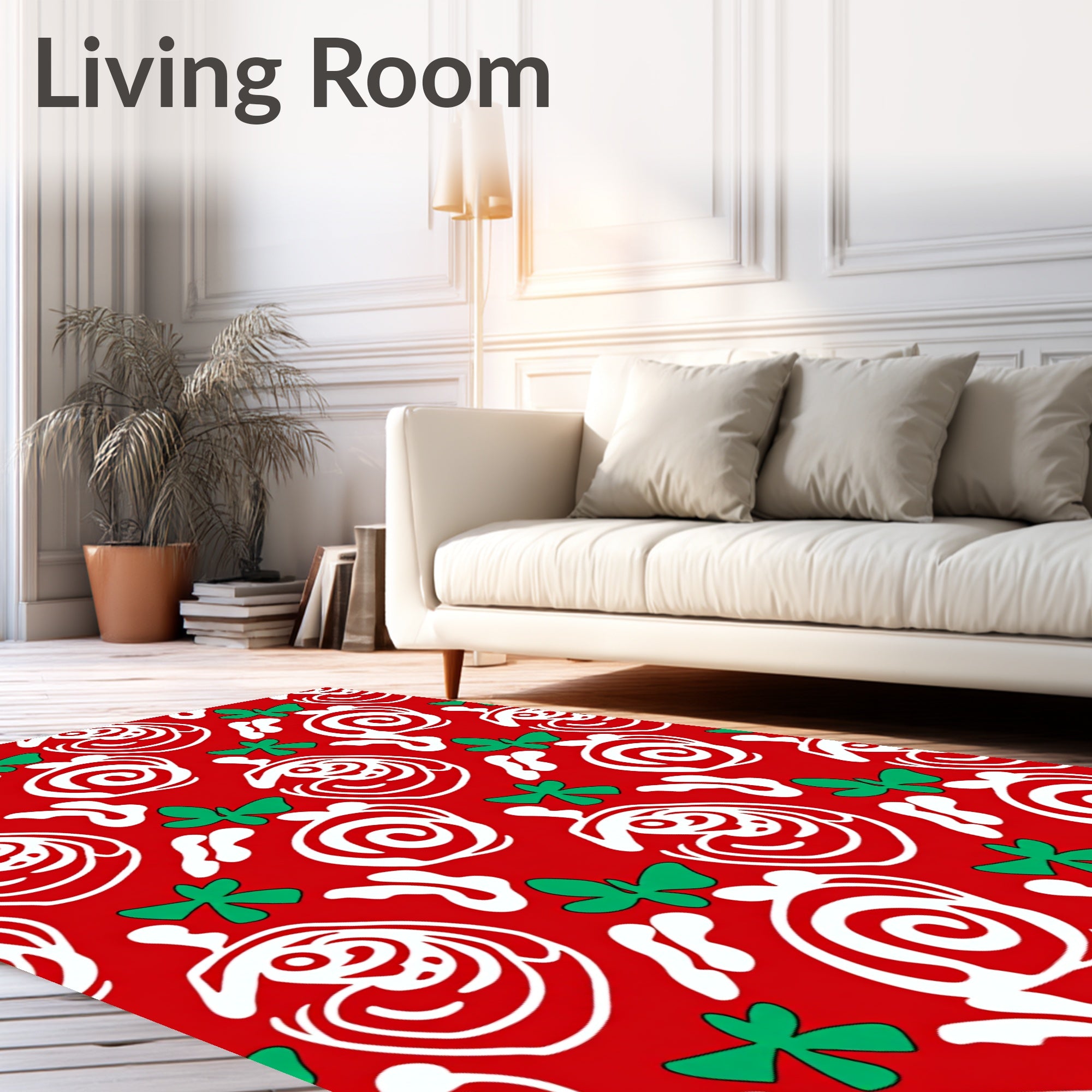 Vivid Red White Green Abstract Swirls Rug