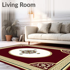 Crimson Bordered Floral Medallion Oval Rug