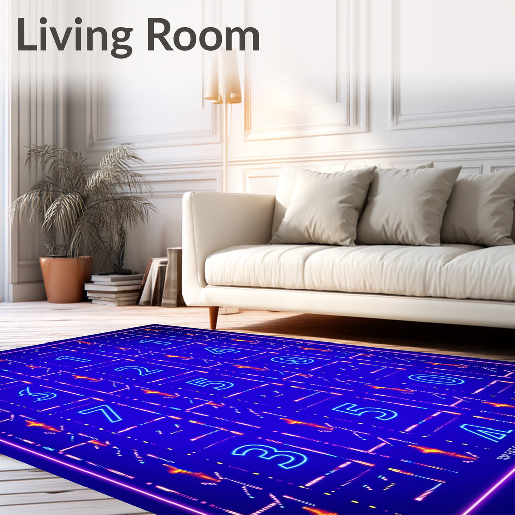 Vibrant Neon Blue Digital Grid Rug