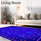 Vibrant Neon Blue Digital Grid Rug