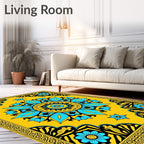 Vibrant Yellow Teal Medallion Floral Rug
